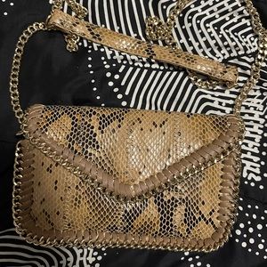 Sondra Roberts Beige and Gold Snake Print Crossbody